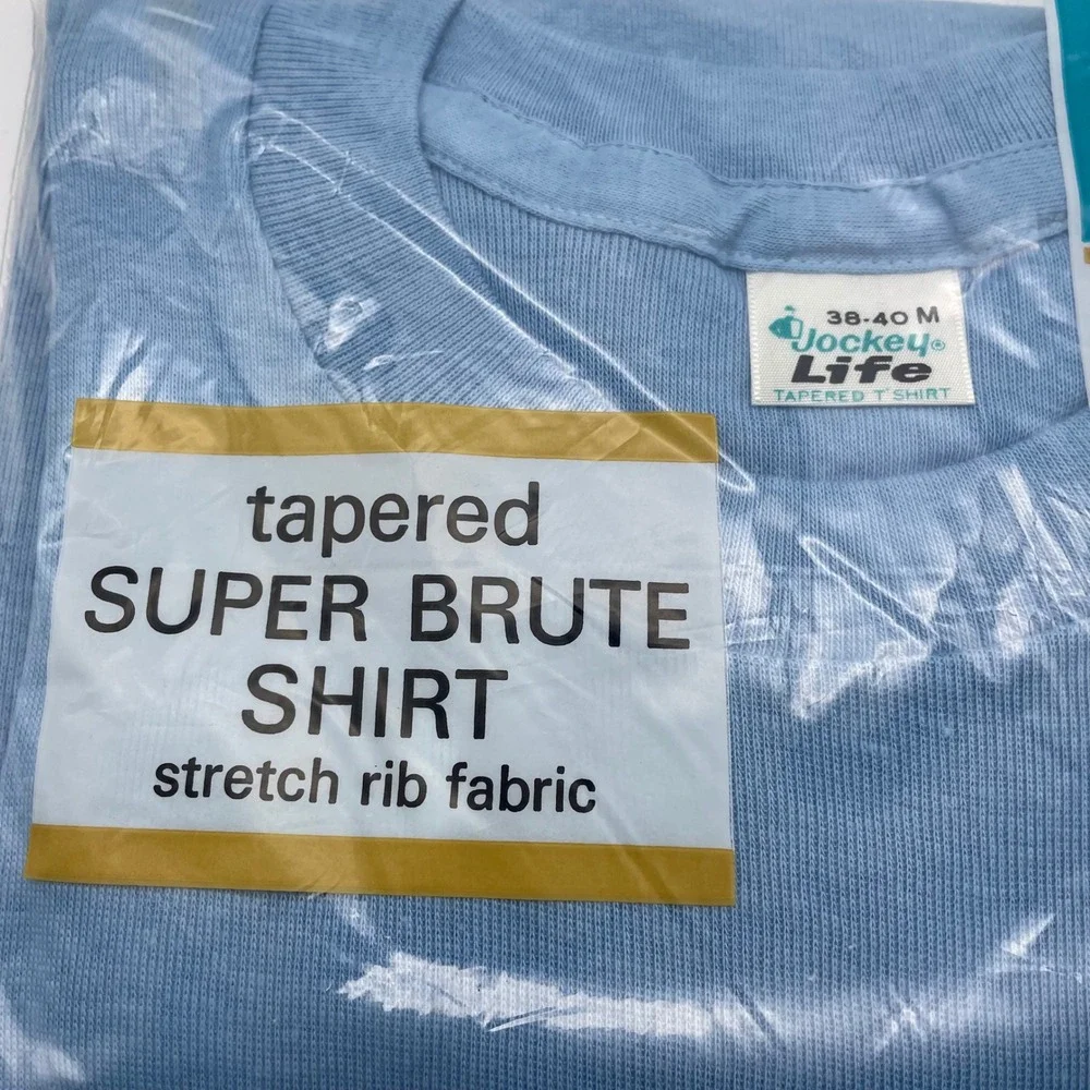 NOS Vintage Jockey Life‎ Super Brute Tapered Stretch Rib Shirt Mens M Blue 1964